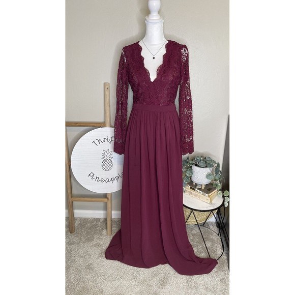 Lulus Awaken My Love Gown Dress Small Burgundy Open Back Lace - Picture 1 of 16